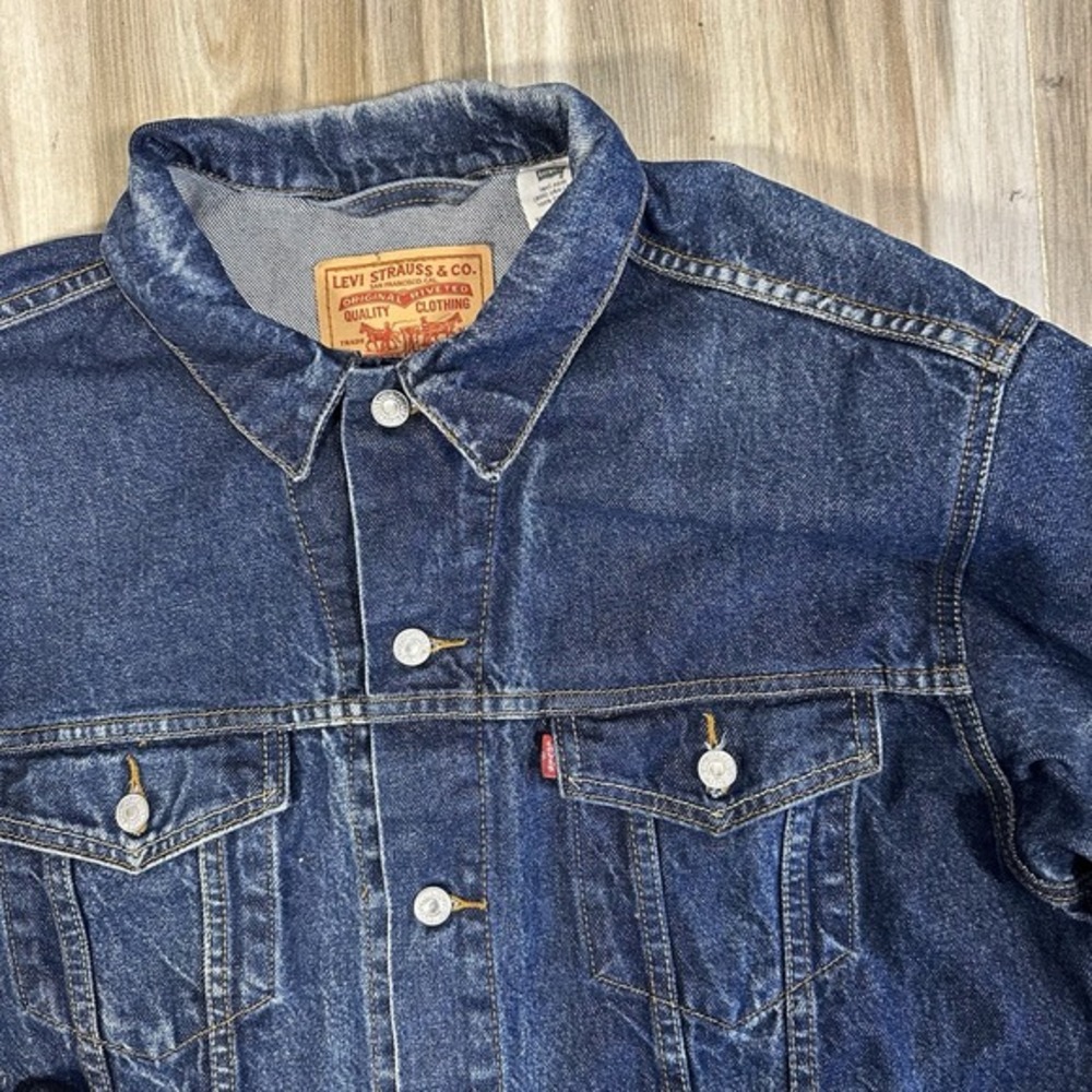 VTG Levis Dark Blue Denim Trucker Standard Jean Jacket 70507 Mens XL Y2K Work - Picture 7 of 16